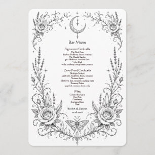 Menu Bar de mariage botanique gothique noir et blanc