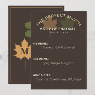 Menu Bar de mariage rustique brun foncé et vert olive e