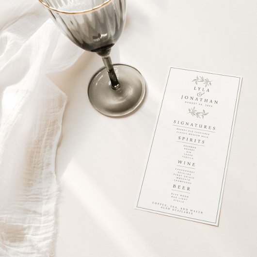 Menu Bar/Dîner Mariage en ivoire double face et olives 