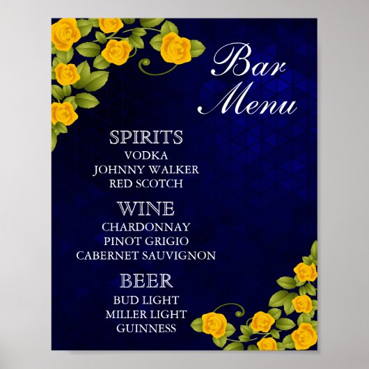 Menu Bar - Donkerblauw en geel Poster (Voorkant)