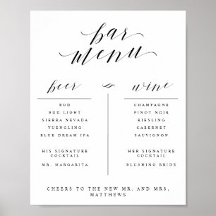 Menu Bar met gebarenteken voor wijnbier en cocktai Poster