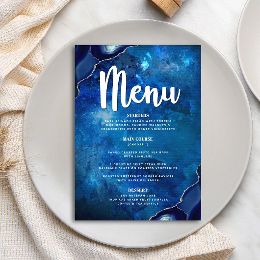 Menu Bar Mitzvah Galaxie Aquarelle Agate Navy Script