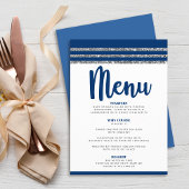 Menu Bar Mitzvah Modern Navy Blue Silver Tallit Script