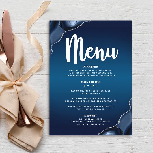 Menu Bar Mitzvah Moderne Bleu Nuit Ombré Agate Script