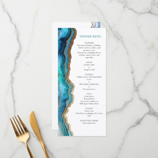 Menu Bar ou Bat Mitzvah Agate Or Bleu (Devant/Arrière en situation)