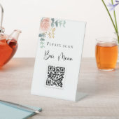 Menu Bar QR code blush florale eucalyptus Reclamebord Met Voetstuk (Insitu)