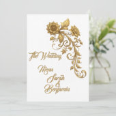 Menu Baroque doré, motif floral en écriture cursive | É (Debout devant)