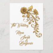 Menu Baroque doré, motif floral en écriture cursive | É (Devant)