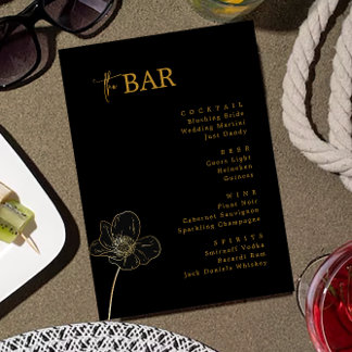 Menu Barre de boissons minimaliste Mariage noir et or M