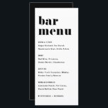 Menu Barre de Mariage de typographie noire en gras rétr<br><div class="desc">Ajoutez ce papier à lettres de carte à barres personnalisable à votre paysage de table d'évènement. Il présente une typographie rétro audacieuse et une typographie simple en noir. Cette carte de menu du bar moderne conviendra parfaitement aux mariages,  aux douches nuptiales,  aux baby showers,  et bien plus encore.</div>