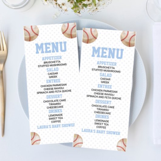 Menu Baseball Sports Blue Baby shower Nourriture