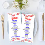 Menu Baseball Sports Red Blue Baby shower Nourriture<br><div class="desc">Il s'agit d'un baby shower à thème baseball menu de nourriture. garçon baby shower menu menu entrée boissons apéritif menu table de dessert</div>