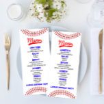 Menu Baseball Sports Rouge Bleu Nourriture fête d'anniv<br><div class="desc">Il s'agit d'un baseball thème fête d'anniversaire menu de repas. menu de nourriture garçon menu entrée boissons apéritif menu de table dessert</div>