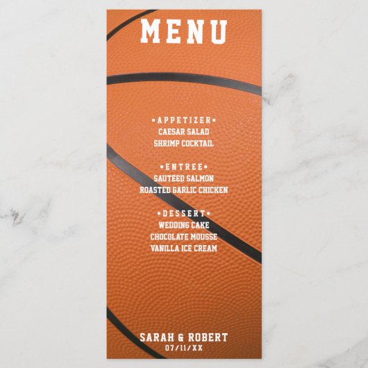 Menu Basketball Sport Orange Mariage Réception (Devant)