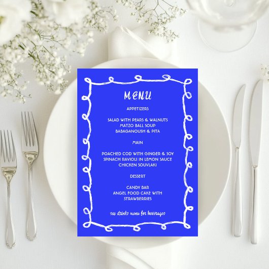 Menu Bat mitzvah de la barre personnalisée de boucles d