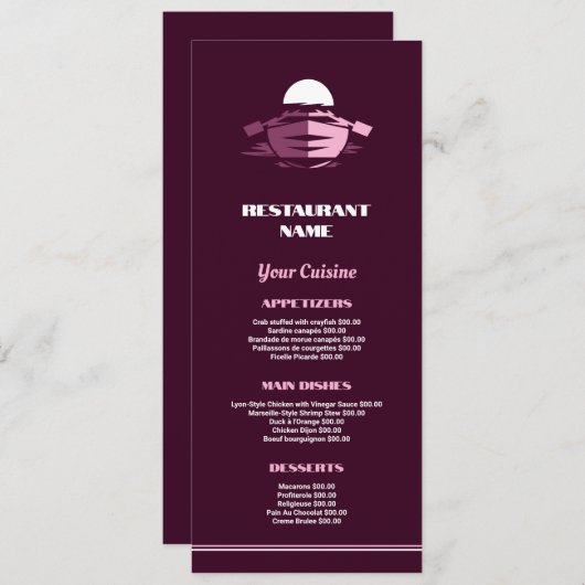 Menu Bateau de pêche, Restaurant Mince (Devant / Derrière)