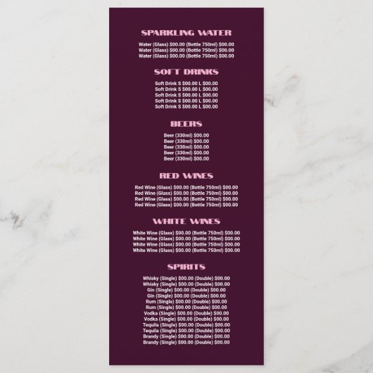 Menu Bateau de pêche, Restaurant Slimline (Dos)