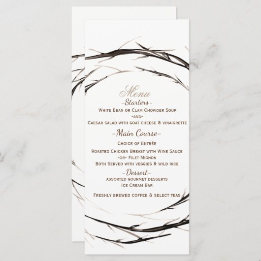 Menu Bâtons rustiques Branches de brindilles Mariage de (Devant / Derrière)