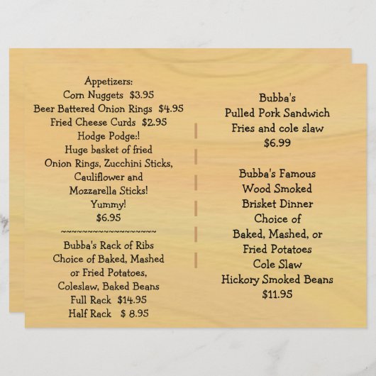 Menu BBQ de l'alimentation du restaurant (Devant / Derrière)