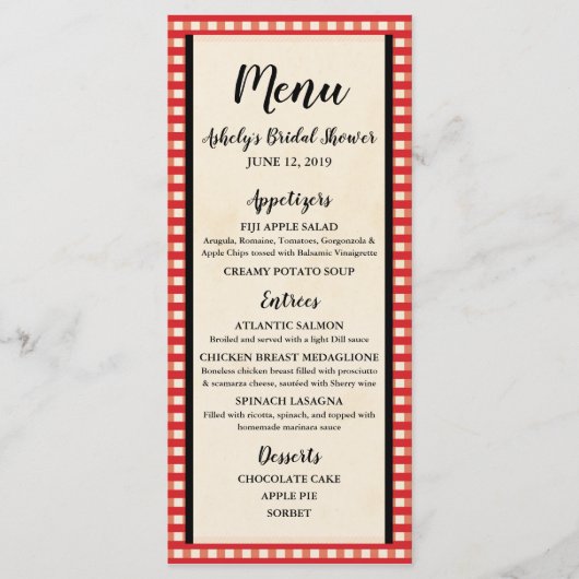 Menu BBQ de pique-nique, Fête de la mariée, mariage, (Devant)