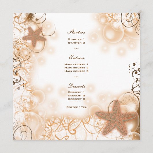 Menu Beach bruiloft thema elegant (Achterkant)