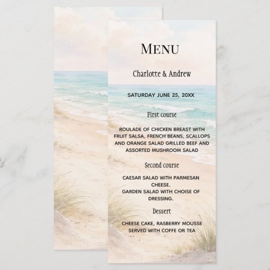 Menu Beach coastal dinner wedding (Devant / Derrière)
