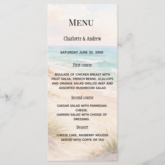 Menu Beach coastal dinner wedding (Devant)