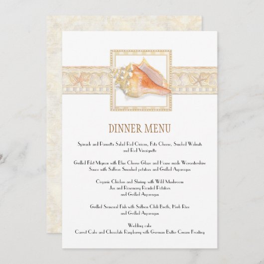 Menu Beach Stripe Conch Shell Mariages élégants Art (Devant / Derrière)