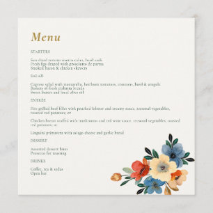 Menu Beau Mariage d'aquarelle fleurie