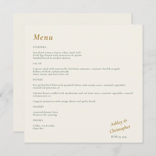 Menu Beau Mariage d'ivoire Floral Aquarelle (Devant / Derrière)