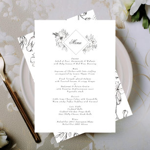 Menu Beau Monogramme Floral Mariage de couronne dessiné