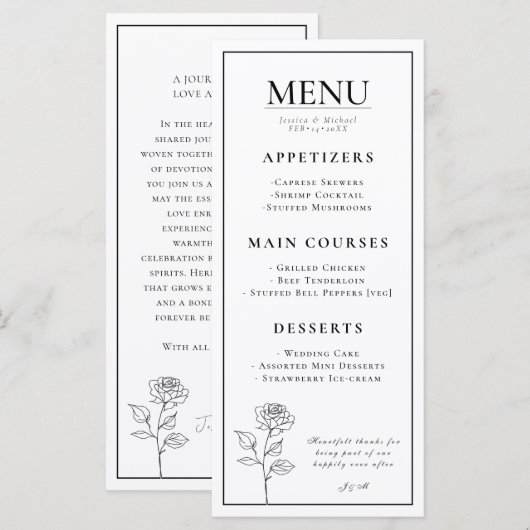 Menu + beau texte Bloom intemporel (Devant / Derrière)