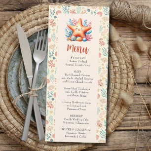 Menu Beauté Pastel Océan Étoile de Mer Baby Shower Pers