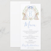 Menu Bébé Garçon Lapin Shower Préparé Bleu Gingham (Devant / Derrière)