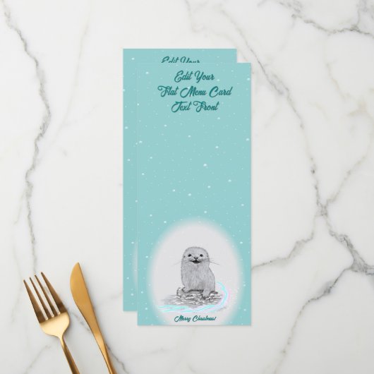 Menu Bébé loutre de mer blanche mignonne, Joyeux Noël (Devant/Arrière en situation)
