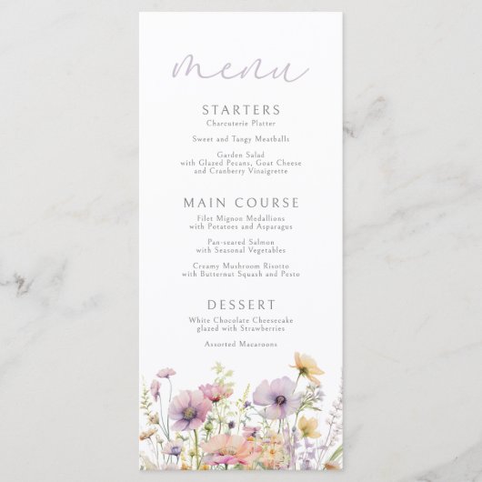 Menu Bébé pourpre dans le Baby shower Fleur sauvage fle (Devant)