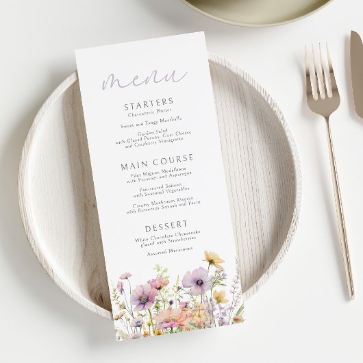 Menu Bébé pourpre dans le Baby shower Fleur sauvage fle