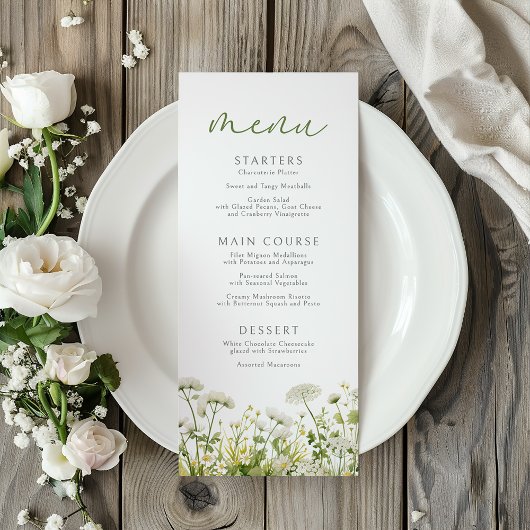 Menu Bébé vert en fleurs Baby shower Fleur sauvage flor
