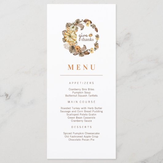 Menu Bedankt pompoen Thanksgiving adem geven (Voorkant)