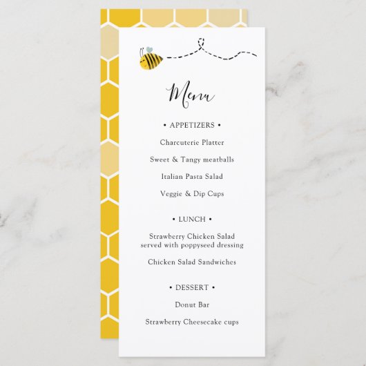 Menu Bee Baby shower (Voorkant / Achterkant)