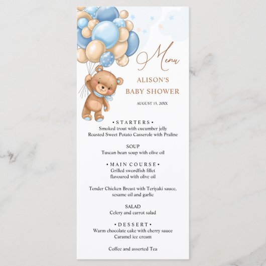 Menu beer Blue Balloons Baby shower (Voorkant)