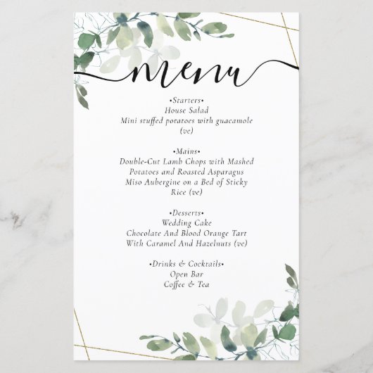 Menu BEGROTING Eucalyptustabel (Achterkant)