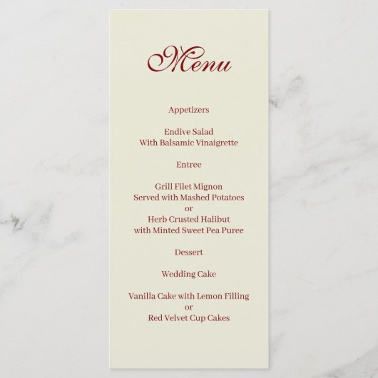 Menu beige et bordeaux simple et élégant (Devant)