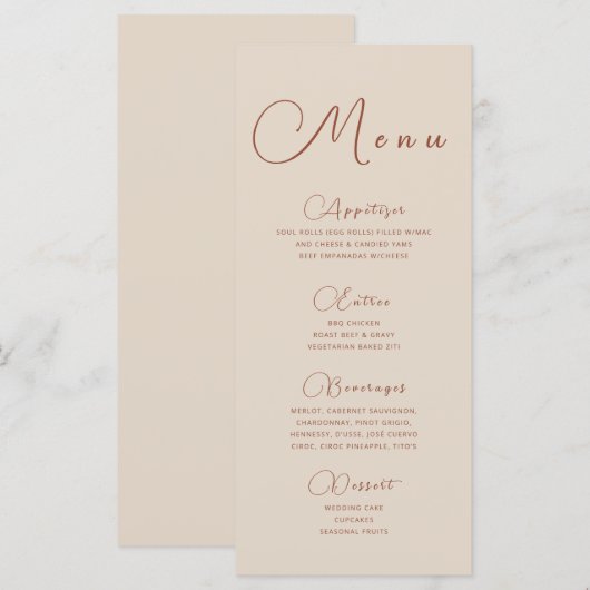 Menu beige minimaliste et terreux (Devant / Derrière)