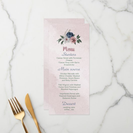 Menu Belle couleur rose blanc marine bleu fleur vert (Devant/Arrière en situation)