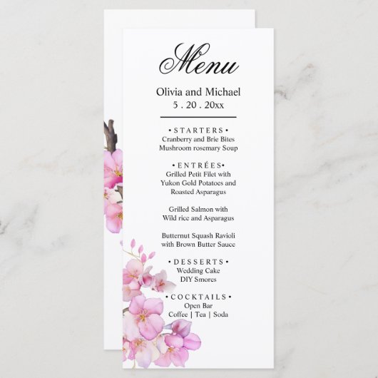 Menu Belle eau rose mariage de fleurs de cerisier (Devant / Derrière)
