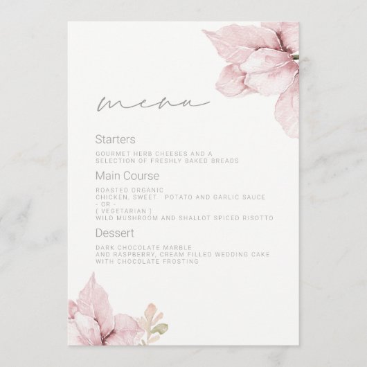 Menu Belle Elegance Blush Floral Mariage (Devant)