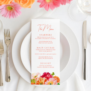 Menu Belle Fête des mariées florale orange et rose vif