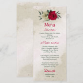 Menu belle fleurs rouge pâle jaune mariage (Devant / Derrière)