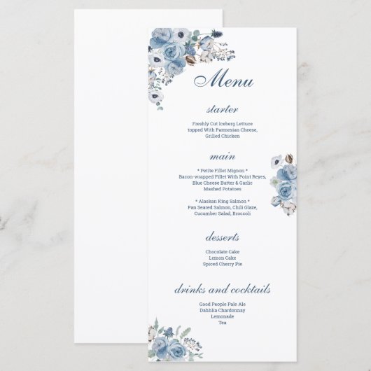 Menu Belle Flore Bleue (Devant / Derrière)